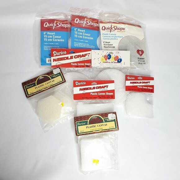 Darice Plastic Mesh Canvas 6" 3" Hearts Circles Squares Hexagons 79pc Total - Picture 1 of 2